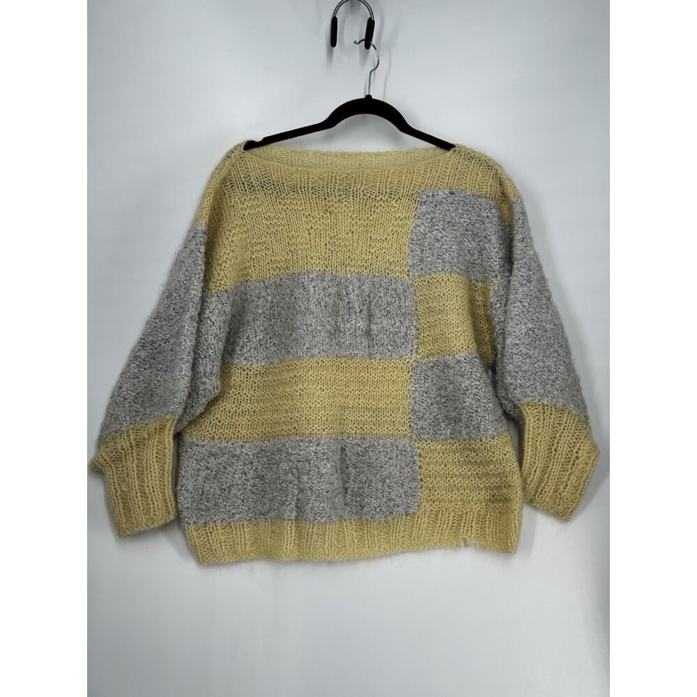 Vintage Greek Knitwear Size S?Chunky Knit Sweater Yellow Gray